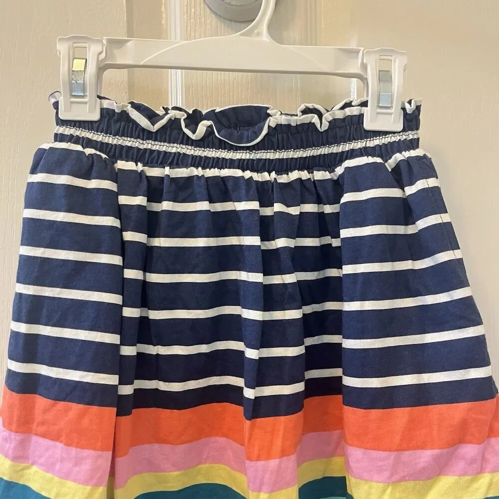 Lands' End Navy Blue Rainbow Striped Skort Skirt Ruffle Cotton Girls Medium 8